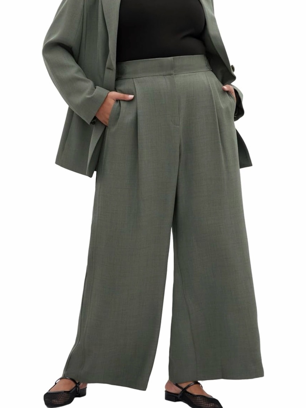 City Chic Olive Wide Leg High Waist Trousers